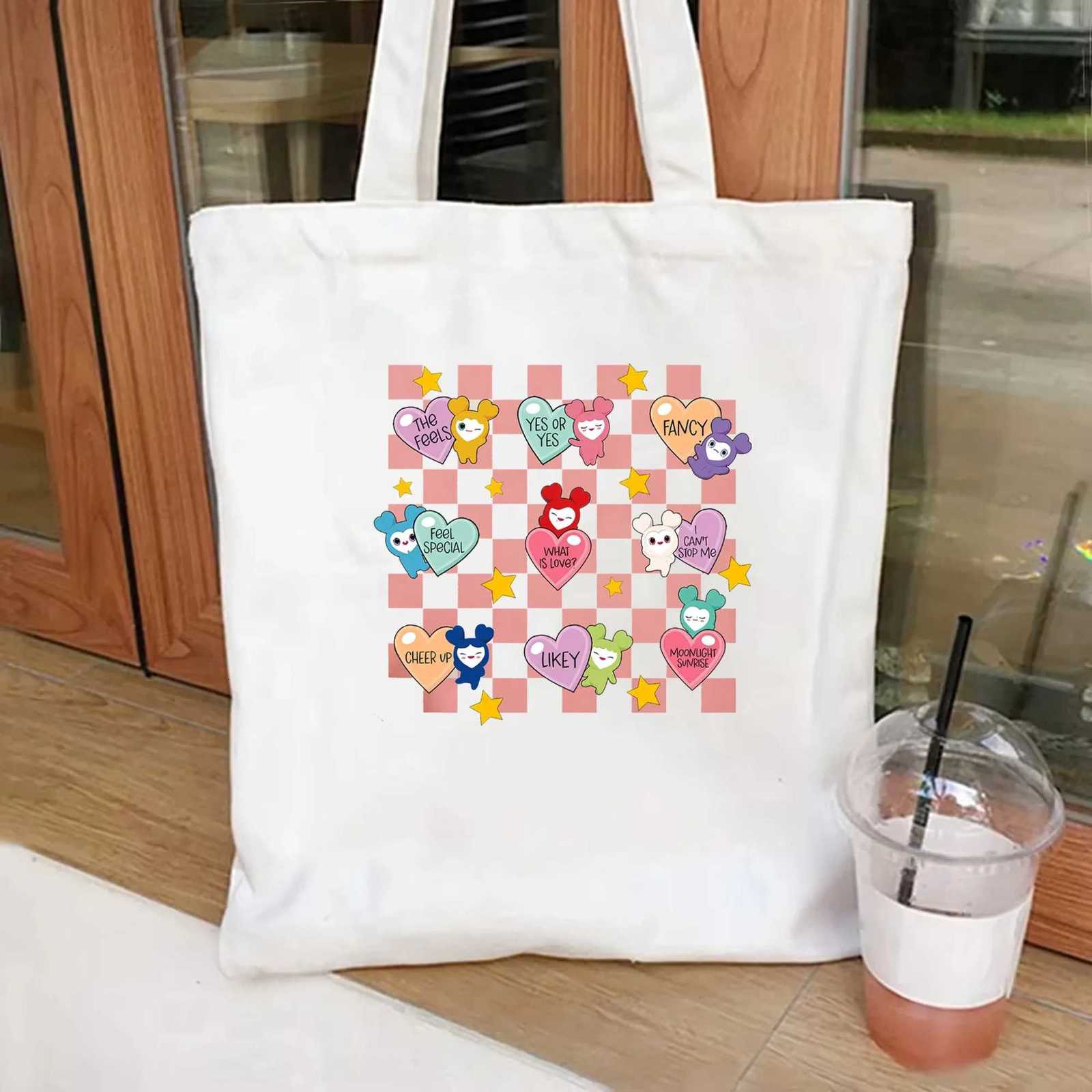 Twice Candy Heart Womens tote bag Lovelys Twice Cosmetic Bag Kpop Twice Aesthetic Canvas Bag Gift Cartoon Twice Member tote G250729