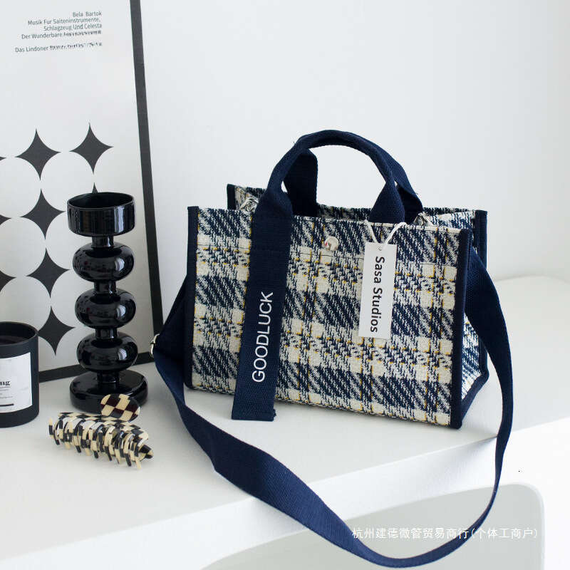 New Houndstooth Pattern Handheld Canvas Fashion Striped Waterproof Versatile Large Capacity Single Tote Women's Bag