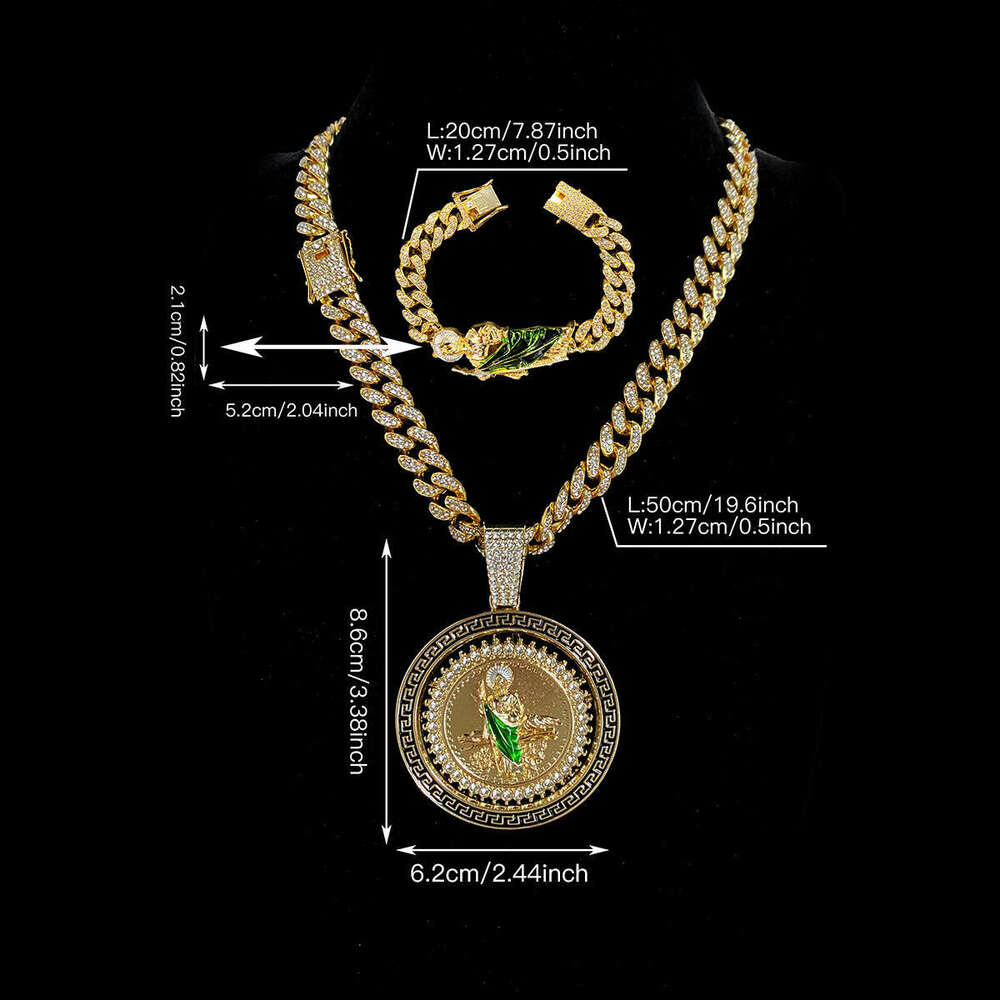 Ins Niche Men Hip-Hop Style Alloy Full Dia Trendy Rotating Saint Jude Pendant Necklace