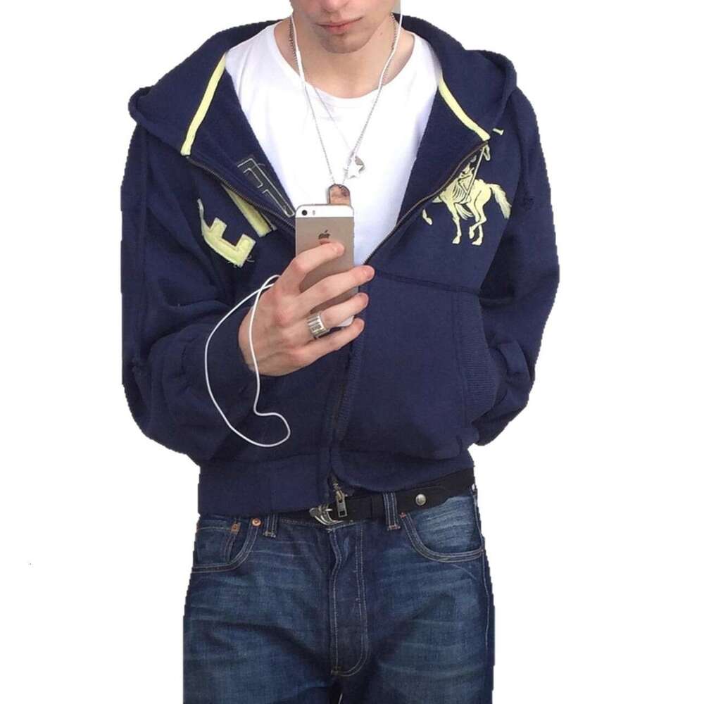 New Ins Style Loose Zipper Cardigan Trendy Fashion Personality Knight Letter 3D Print Pocket Hooded Sweatshirt