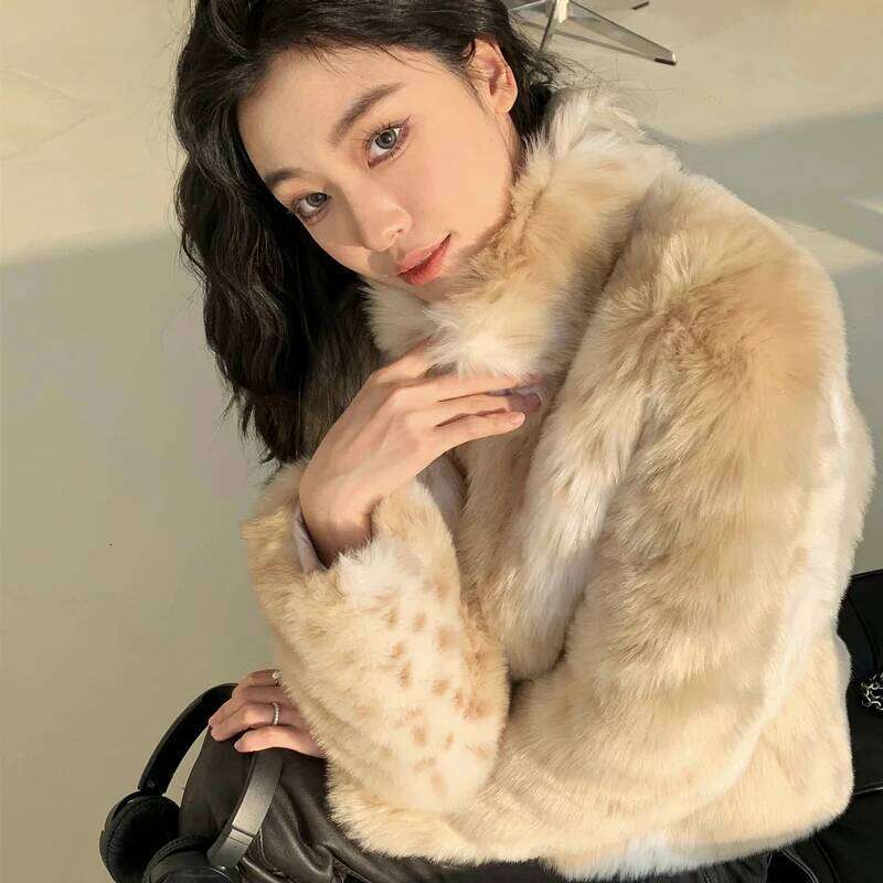 Mink Faux For Women Thick Warm Spotted Leopard Printed Vintage Short Fluffy Jacket Eco Fur Coat Winter Overcoat Female