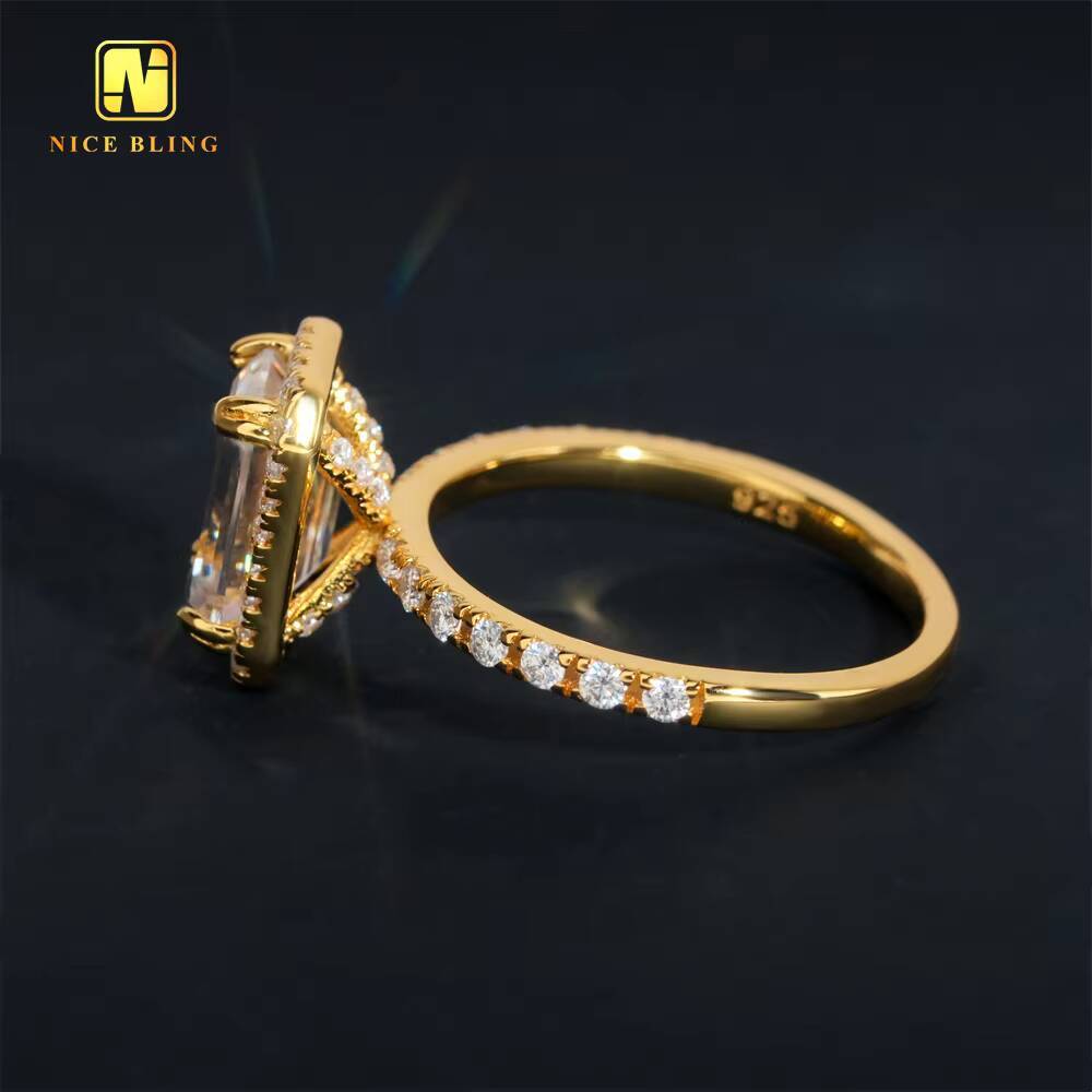 Classic Jewelry Round Emerald Cut Moissanite Wedding Ring 925 Sterling Silver VVS Moissanite Diamond Engagement Ring for Women