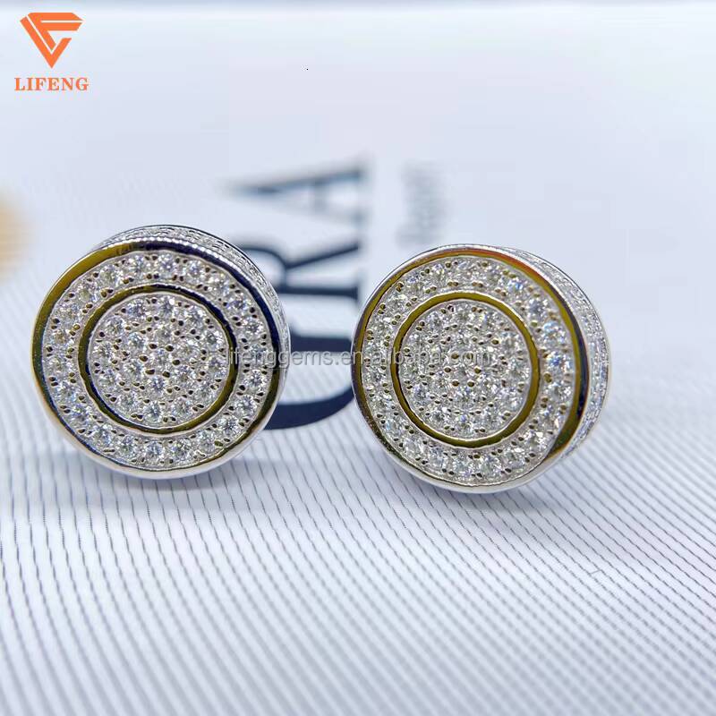 Luxury White Gold Plated VVS GRA Brilliant Cut Hip-hop Style Iced Moissanite Diamond Stud Earrings for Men