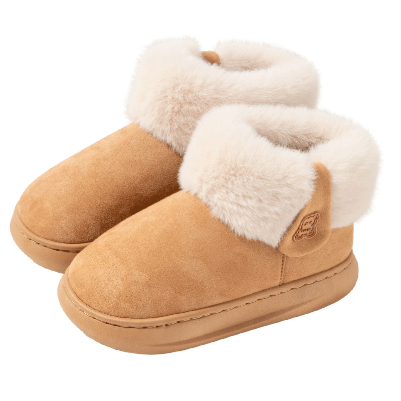 Winter High-Top Plush Cotton Shoes with Thick Non-Slip Soles Warm Fleece-Lined Thickened Bread-Style Boots for Outdoor Wear