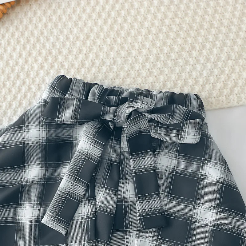 Summer Children Girls Plaid Skirt Outfits Sweet Dot Print Bow Sleeveless Tops Irregular Skirt Suits Infant Babys Girls 2PCS Sets 250729