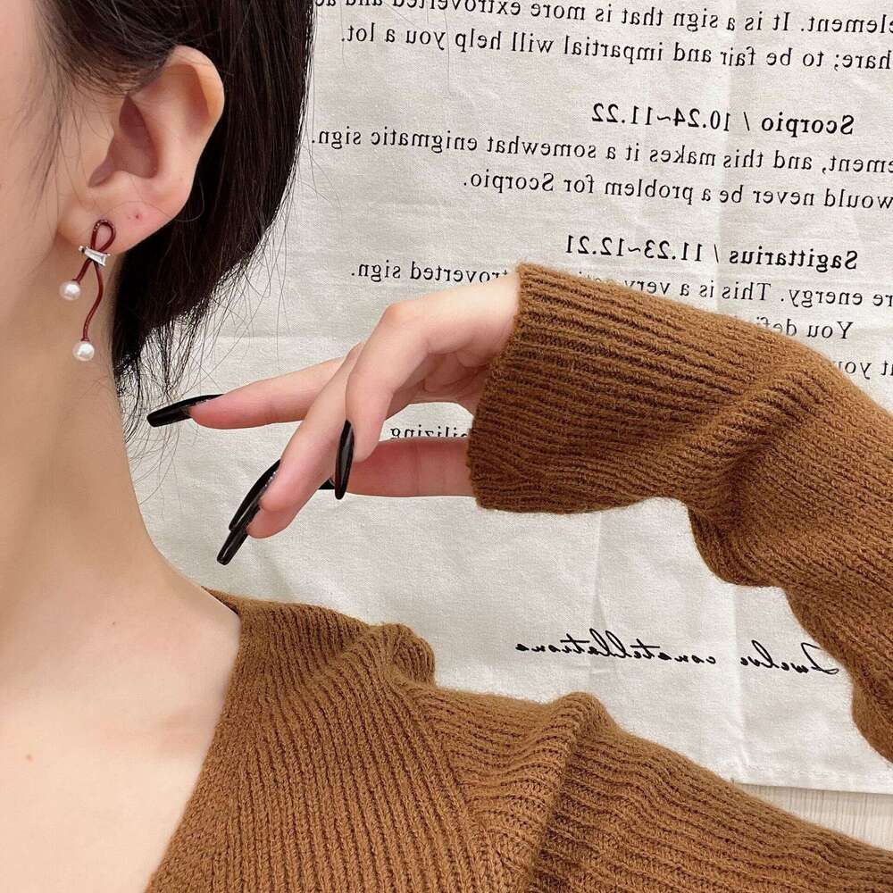 Elegant Ancora Red Bowknot for Women 2024 New High-end Earrings Niche Design Ear Accessories 4c0