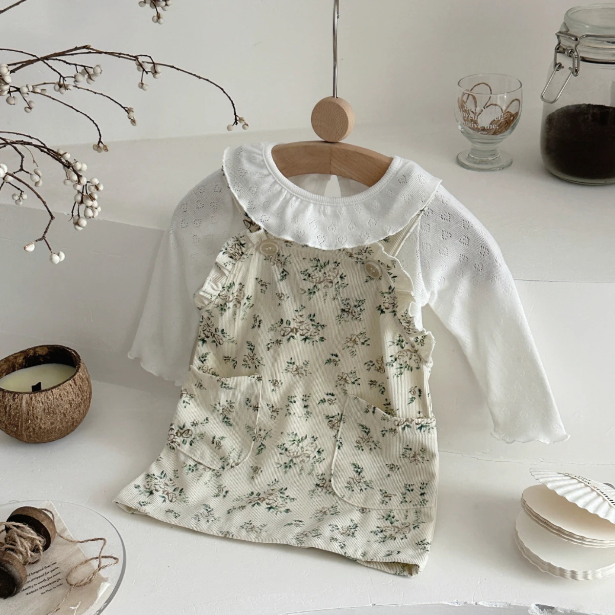 Korean Style Baby Boys Girls Clothes Set Strap Skirt Long Sleeved Top Breathable Casual Cute Sweet Indoor Spring Autumn Outfit 250729