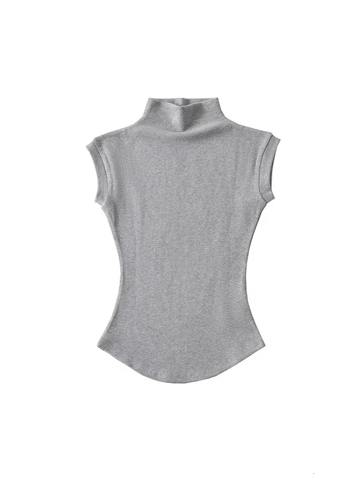 Women Summer Sexy Turtleneck Sleeveless TShirts Tops Solid Slim Fit Pullovers Causal Tees Shirts Female Streetwear Basics Tees 250724