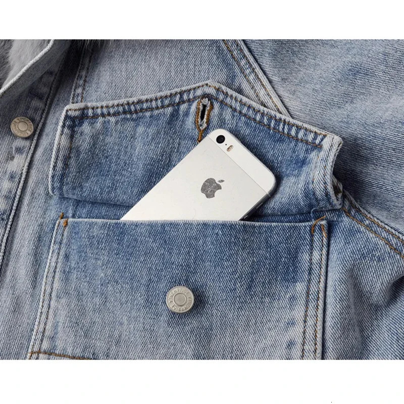 Natural Fox Fur Collar Rabbit Liner Denim Jacket Coat Women Winter Thick Warm Loose Mid Long Big Pocket Jeans Jackets Female 250730