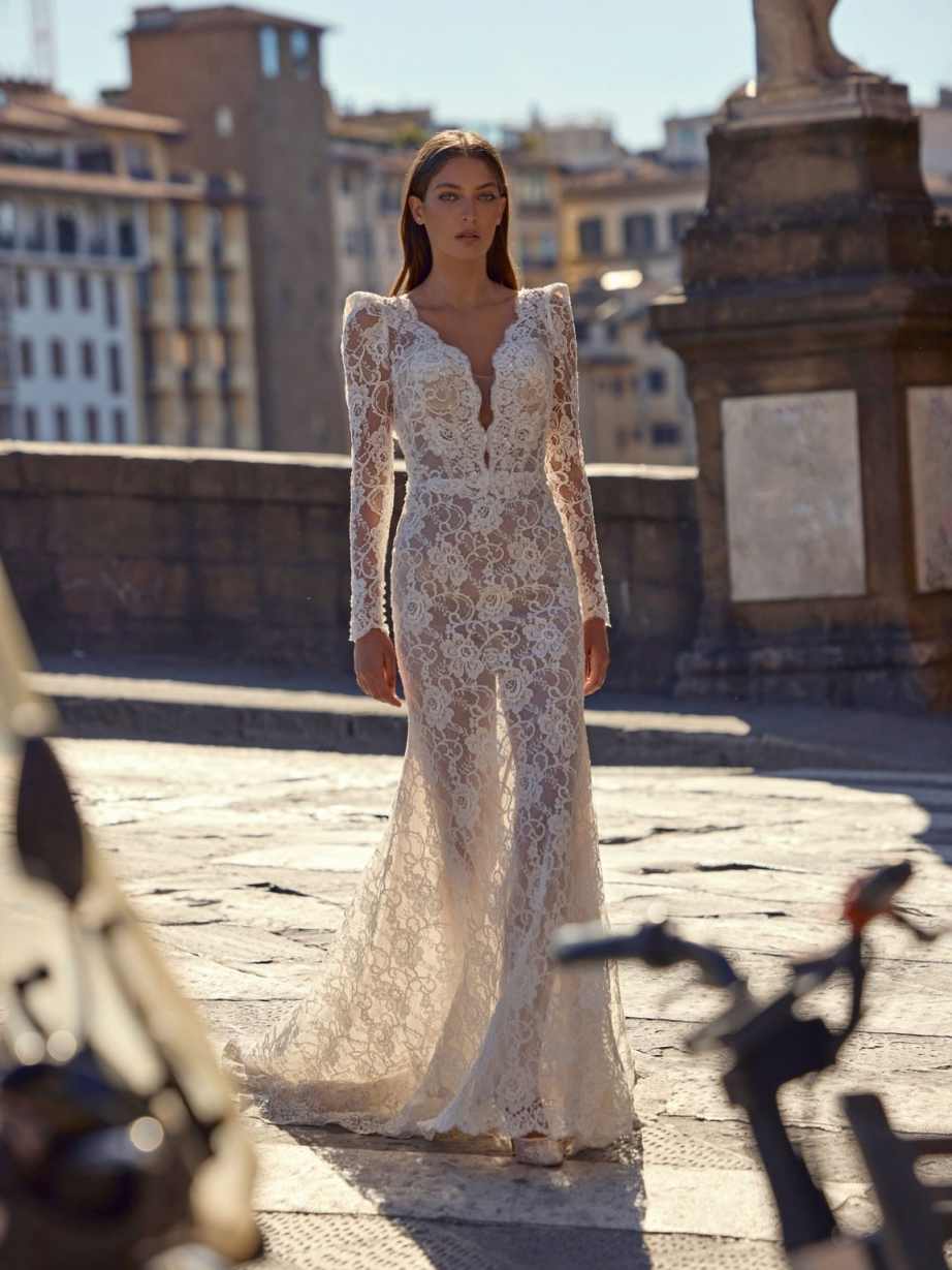 Illusion Lace Mermaid Wedding Dresses V Neck Long Sleeve Bridal GownsSee Through Backless Customized Bride Dress