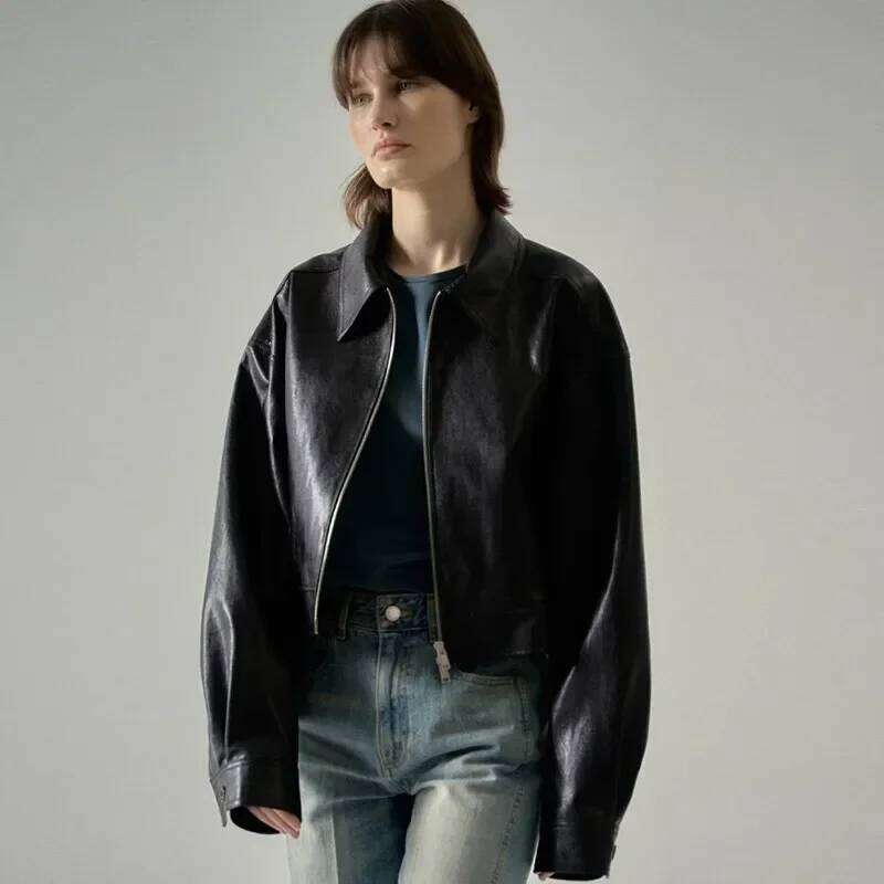 Designer Clothing Womens Jacket Leather Coat Triangle Badge Coats Designer Women Fashion Classic Leather Jacket Loose All-Match Short American Street 