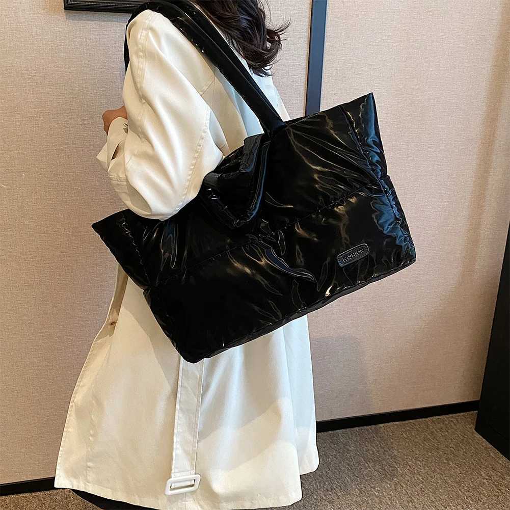 100% Cotton Padded Shoulder Bag for Women Puffer Tote Bag Quilted Puffy Handbag Purse Large Tote Cloud Bag Fem Casual Shopping Bag Y250730