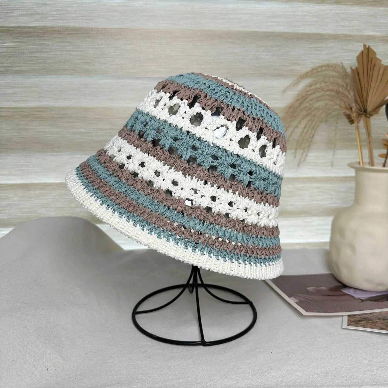 Mens Outdoor Beach Travel Sunscreen Sunshade Str Hat Striped Fisherman Hat Holiday Sun C Y250730