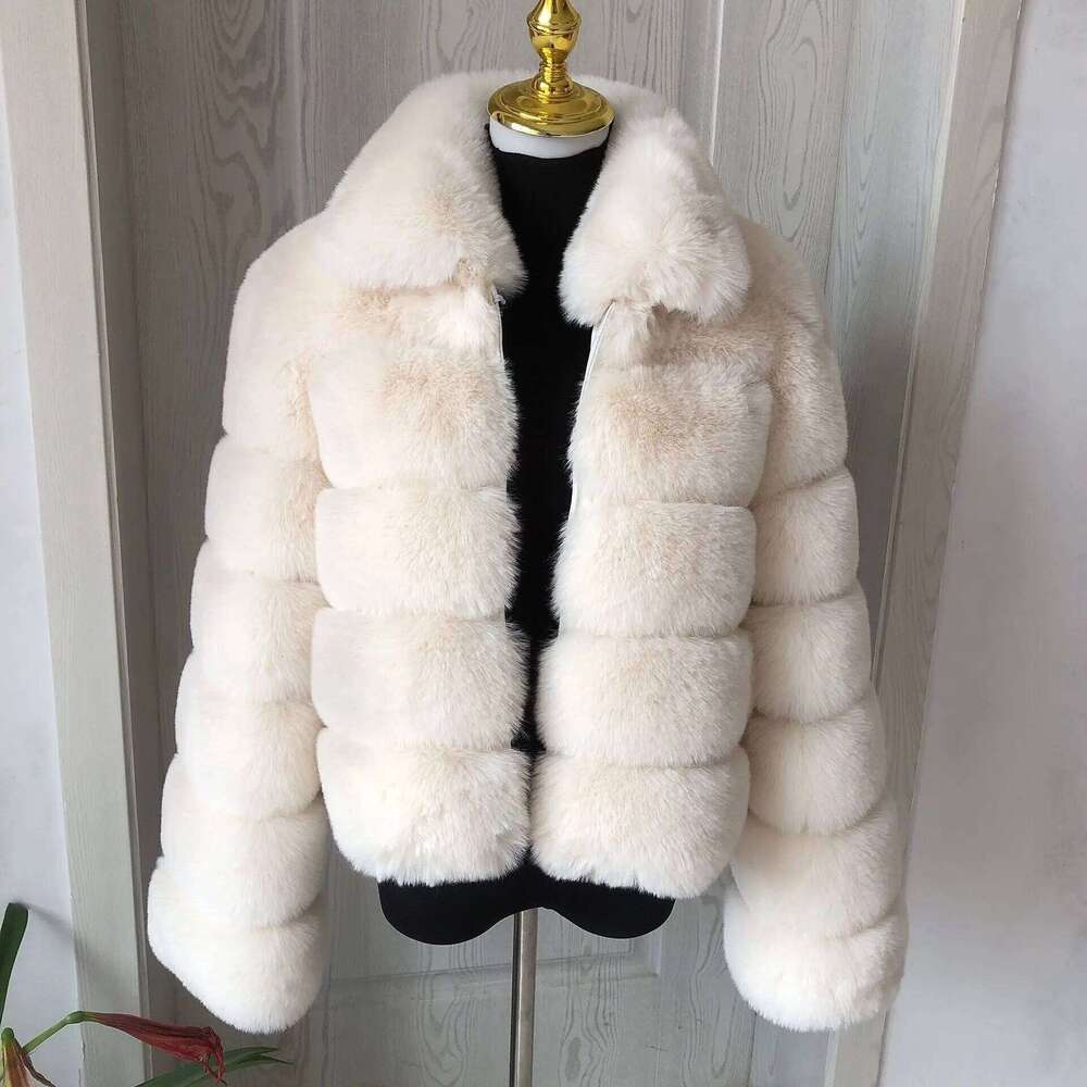 LHXDW Women's faux fur coat With collar luxury winter coat with lapel furry Fake fox fur jacket thick synthetic Ladies fur