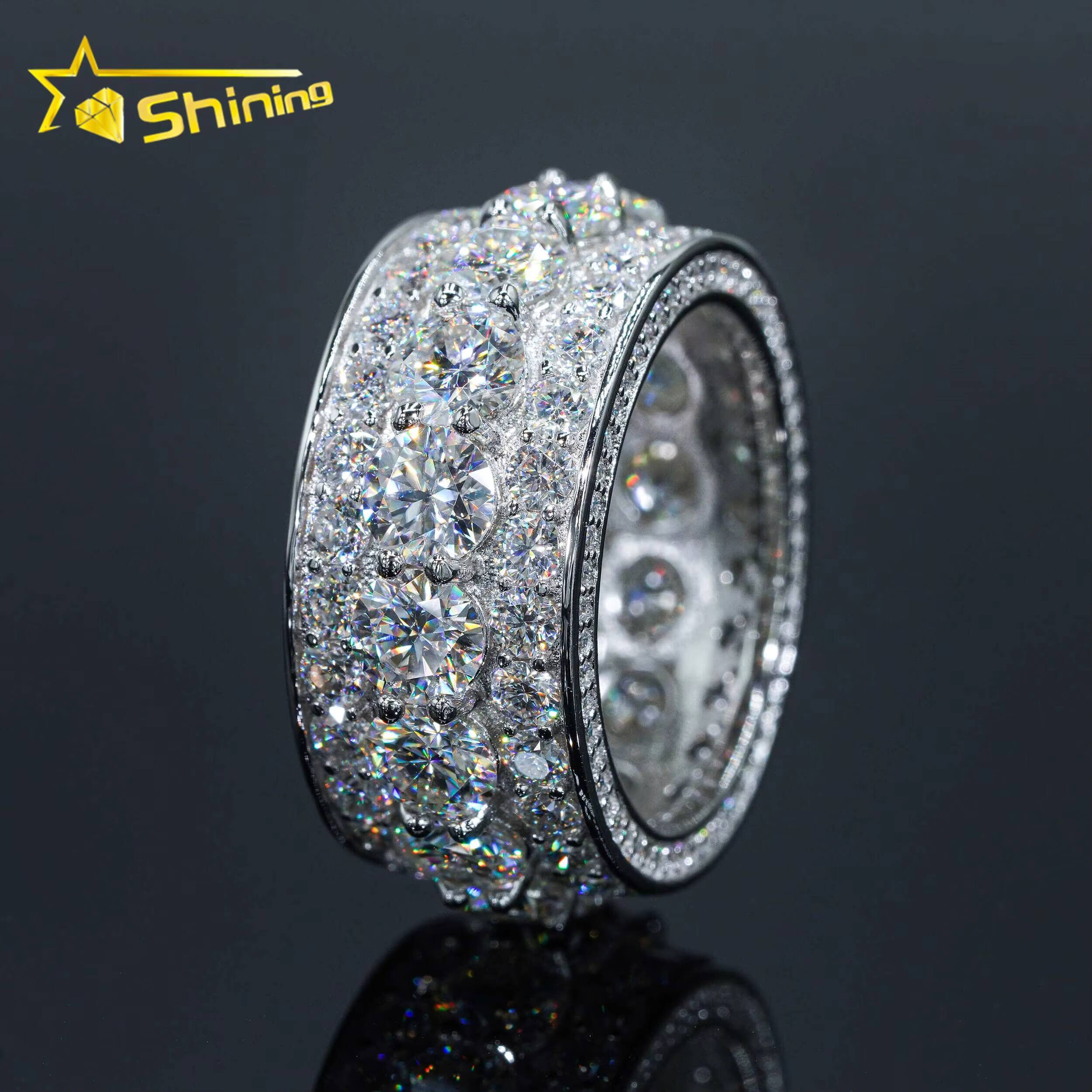 Pass Diamond Tester 925 Silver White Gold Plated VVS Diamond Hip Hop Iced Out Jewelry Diamond Moissanite Men Ring