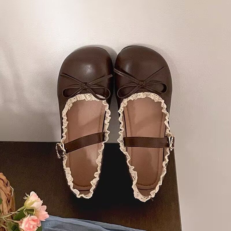 Round Toe Bowknot Flat Leather for Women 2025 New Spring Autumn French Style Soft Sole Mary Jane Shoes to Match Skirts ddmysaturn