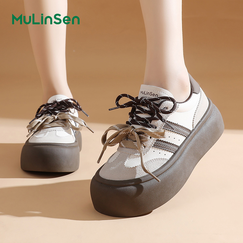 Mulinsen Dexun shoes women's shoes 2025 new four seasons thick bottom platform cake versatile sports leisure breathable big head sneakers