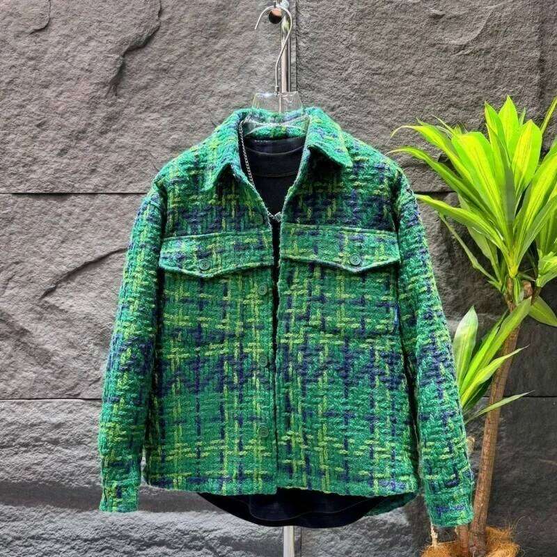 Elegant Plaid Warm Padded Men's Korean Streetwear Parkas Trendy Versatile Loose Thickened Lapel Shirt Jacket Men Clothing