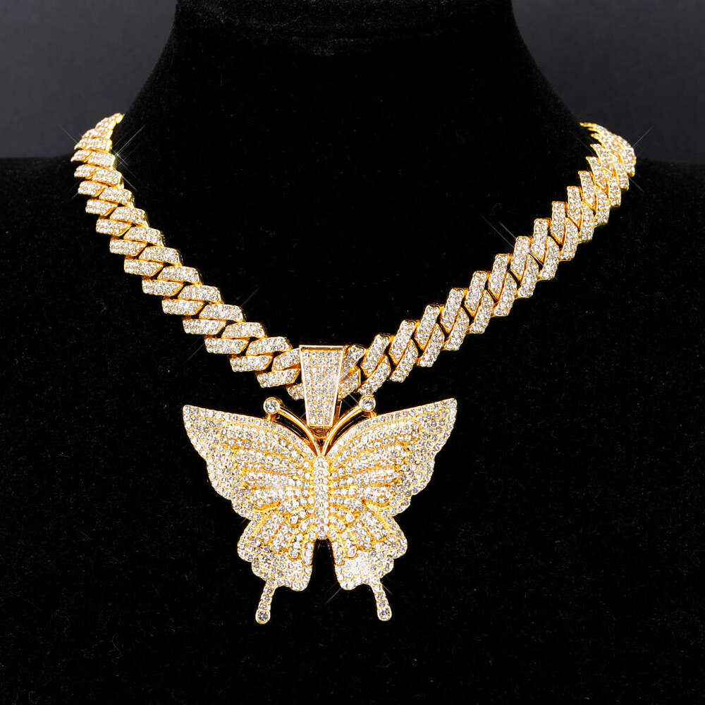 Hot Item Hip-Hop Style Necklace Fashion Alloy Full Dia Unisex Butterfly Pendant Cuban Chain