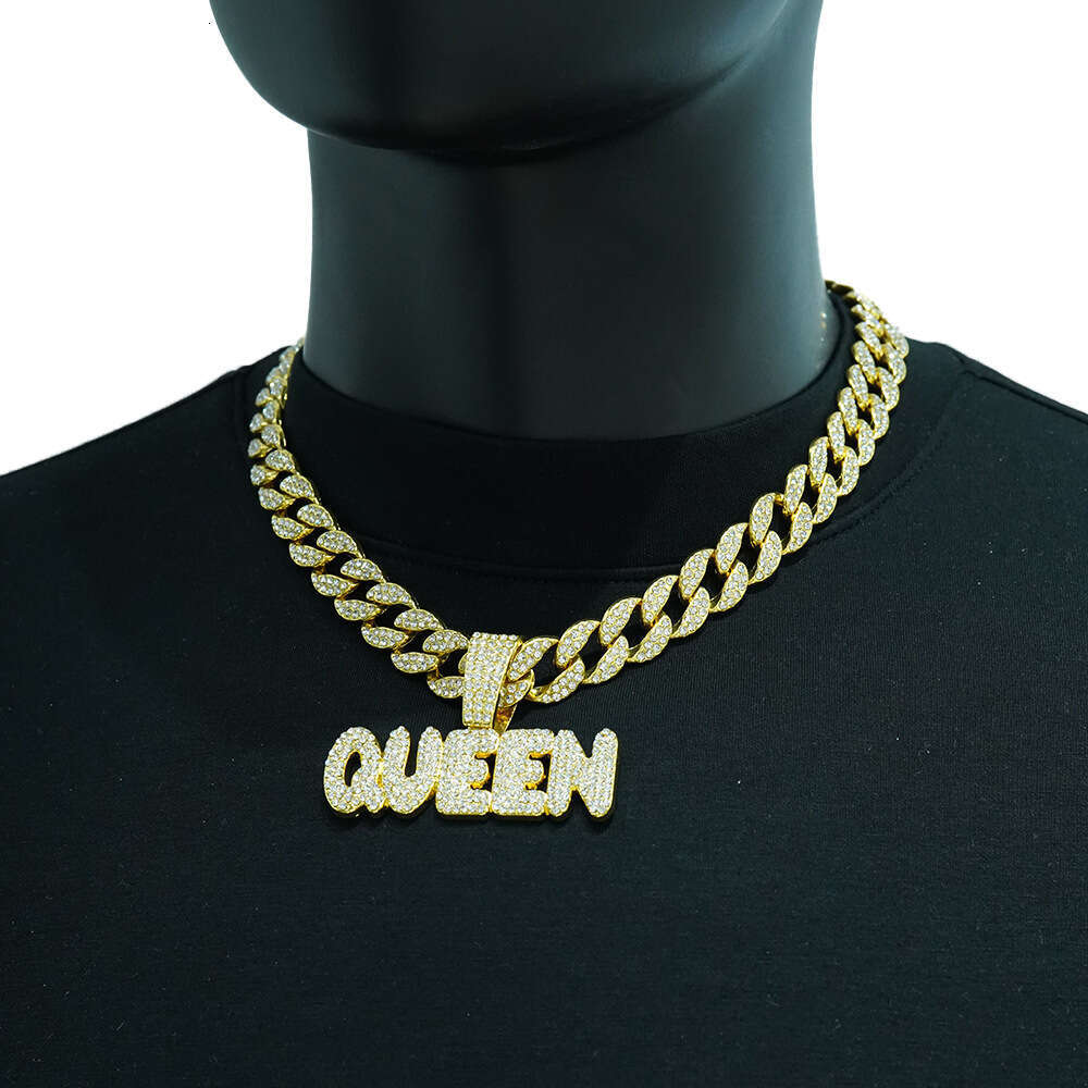 New Full Dia Letter Queen Pendant Hip Hop Personality Alloy Cuban Chain Creative Versatile Necklace