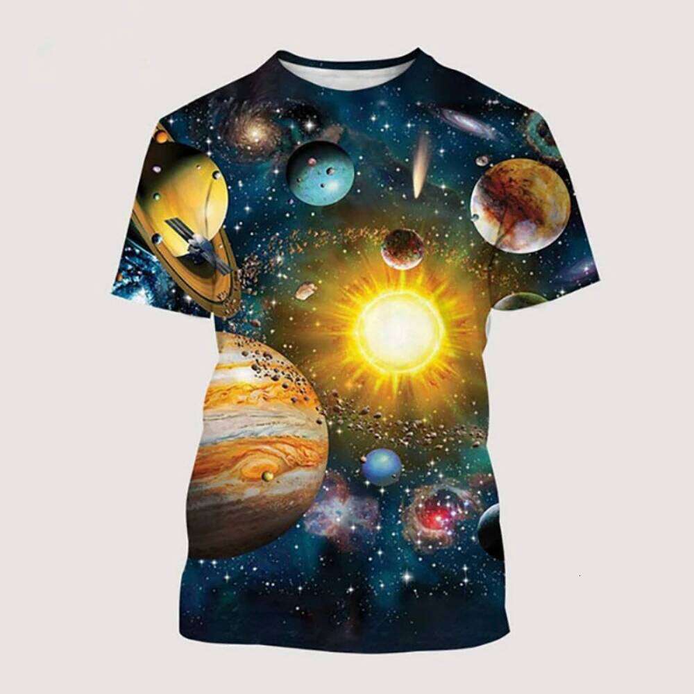 Summer Galaxy T-Shirt for Men New Outer Space Planet 3D Print T-Shirts Outdoor Sports Casual Loose Breathable Men's Clothing