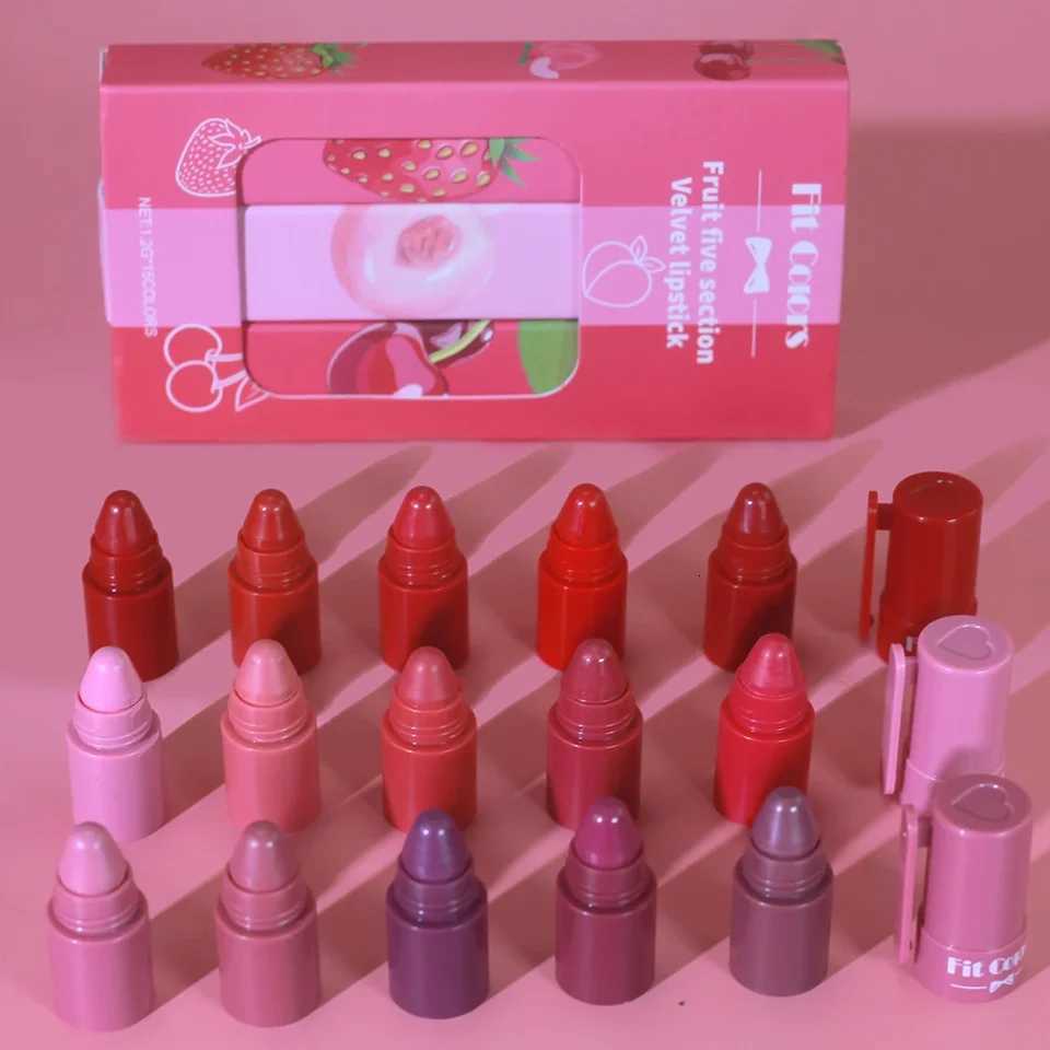 5 in 1 Mini Lipstick Set Fruit Total 15 Colors Inside Velvet Long Lasting Matte Lipsticks Kit Sexy Red Pink Women Lipsticks Sets G250729