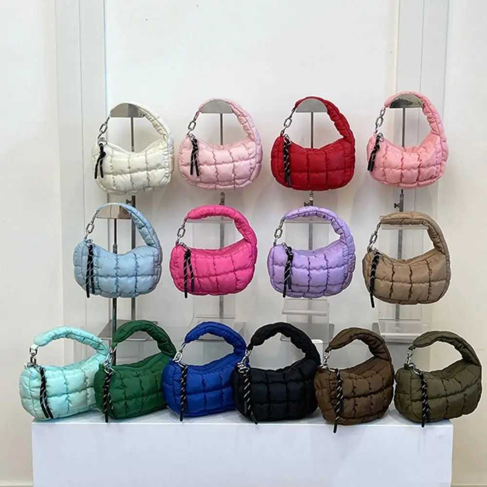 Sweet Bubble Cloud Handbag Solid Color Korean Style Pleated Dumpling Bag Zipper with Pendant Rhombus Plaid Handbag Y250729