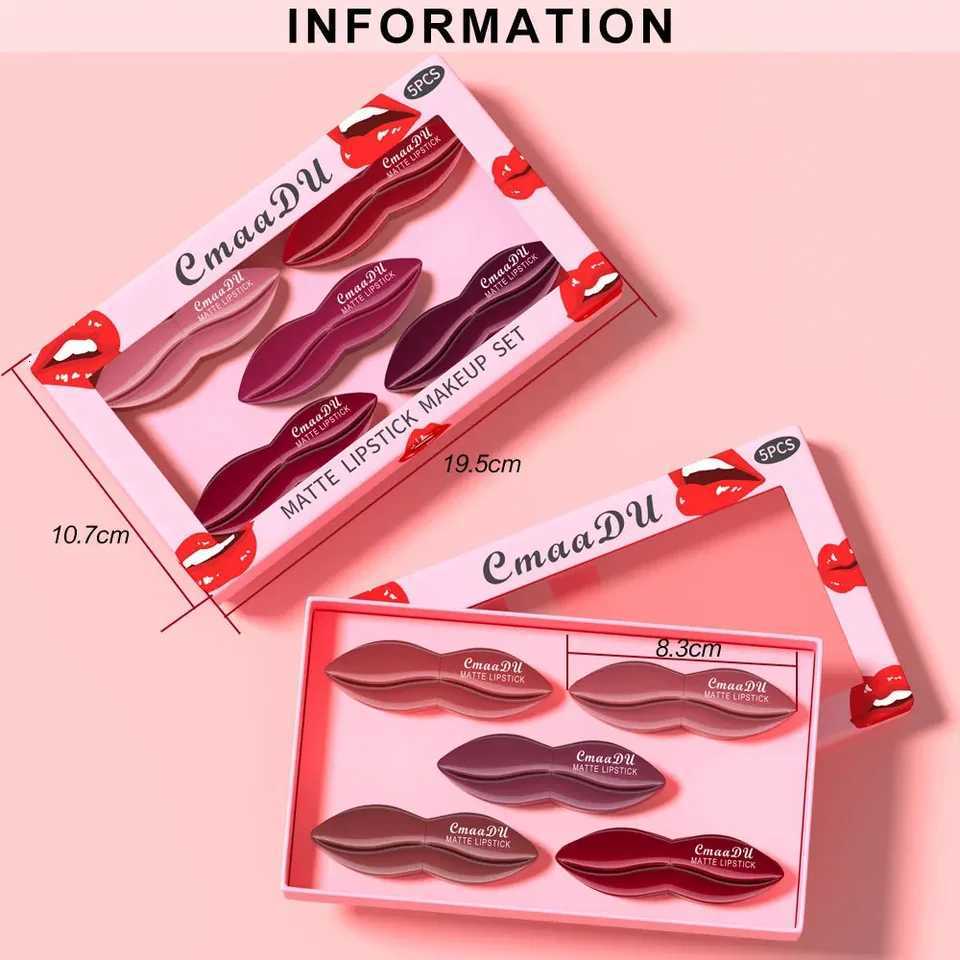 5pcs Matte Lipstick Makeup Set Super Smooth Texture Long Lasting Lipstick Kit High Pigment Sexy Lip Stick with Perfect Gift Box G250729