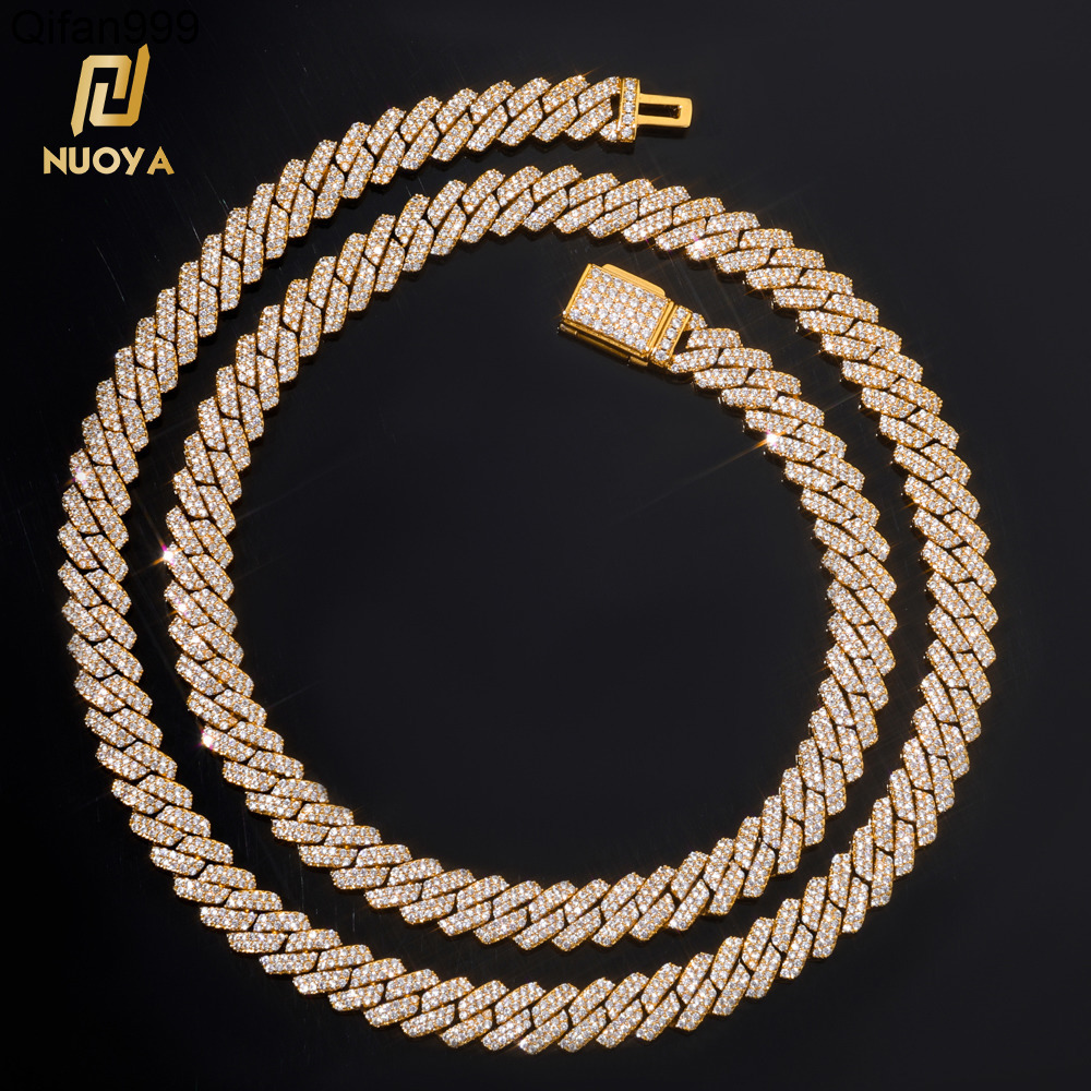 NUOYA 8mm Flip Button Diamond Double Row Diamond Necklace 18K Gold Plated Cuban Link Chain Hip Hop Fine Jewelry