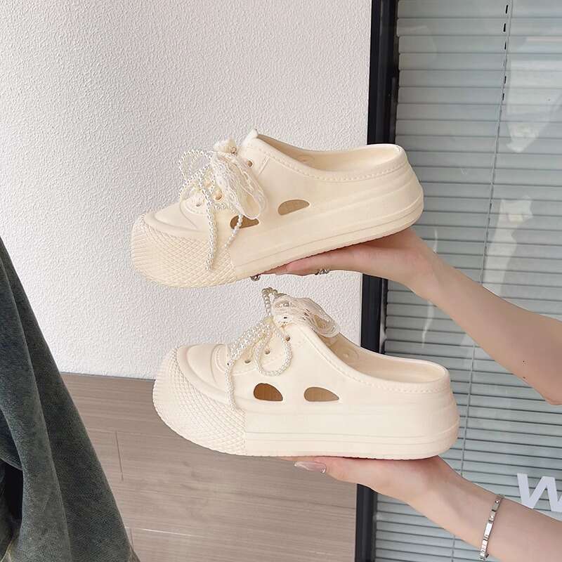 TK2025 New Summer Lace Pearl Personality Lace-up Hole Shoes Beach Soft Sole Sandals
