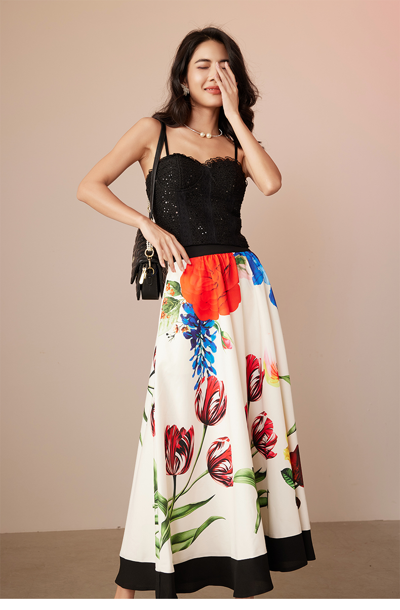 Women's Floral Print Midi Maxi Skirts 2025 Summer Casual A Line High Waist Pleated Flowy Long Skirt 6111683