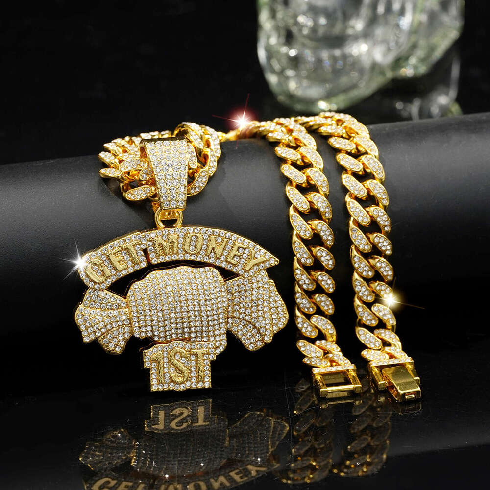 Full Dia English Letter Pendant Street Hip-Hop Style Alloy Cuban Chain Fashion Personality Necklace