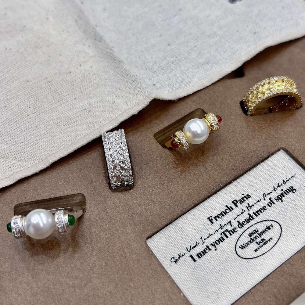 Vintage Second-Hand Pearl for Women New Wheat Spike Index Finger Niche Light Luxury High-End Elegant Ring 749