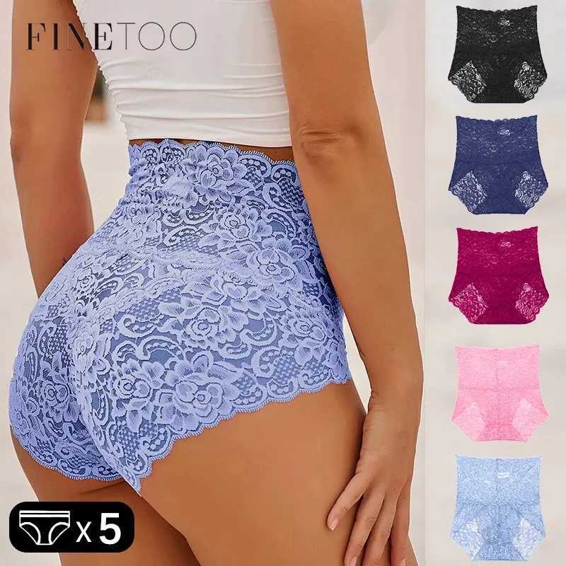 5pcs Floral Sexy Lace Women Panties High Waisted Breathable Scallop Trim Stretch Ladies Briefs Comfortable Female Intimates 250715