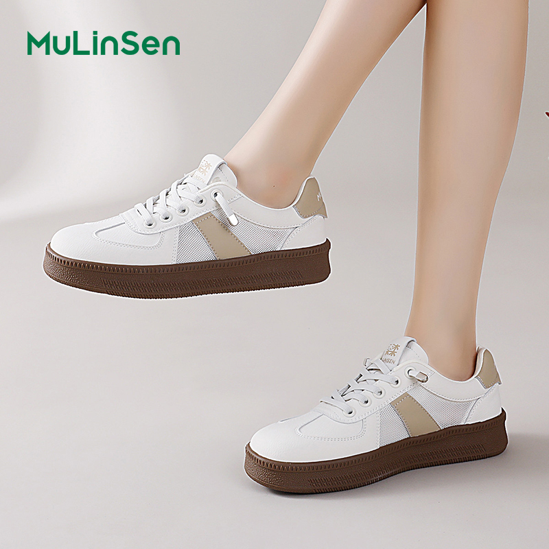 Mulinsen sneakers women's 2025 new summer breathable mesh white shoes sports soft sole casual German training shoes women
