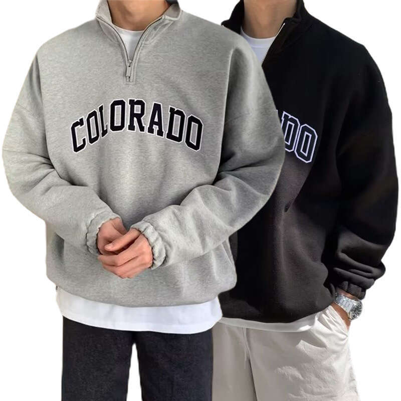 Large Size Half-Zip Sweatshirt for Men, Trendy Brand with Letter Print, Spring and Autumn Long Sleeve Jacket