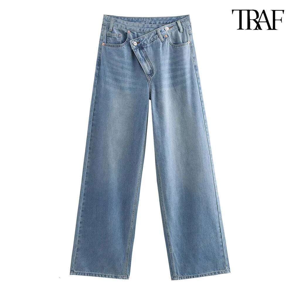 TRAF New European And American Style High-Waisted Jeans Pockets Decorated Trousers Temperament Elegant Women's Clothing MDNG