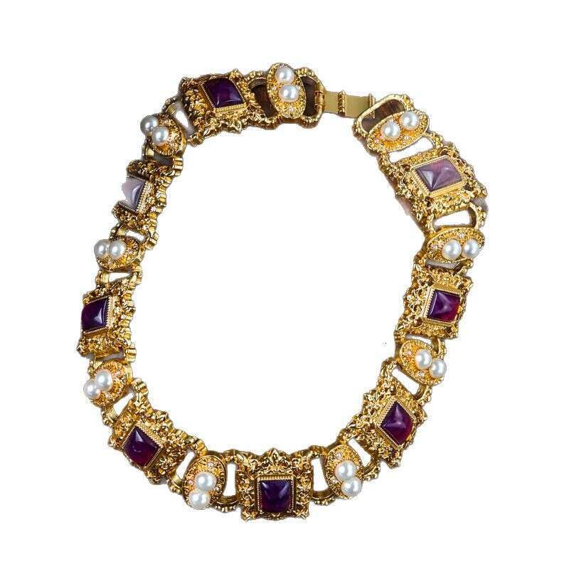 Luxurious Purple Crystal Pearl Necklace and Earrings Set Vintage Style Versatile Autumn Winter Women