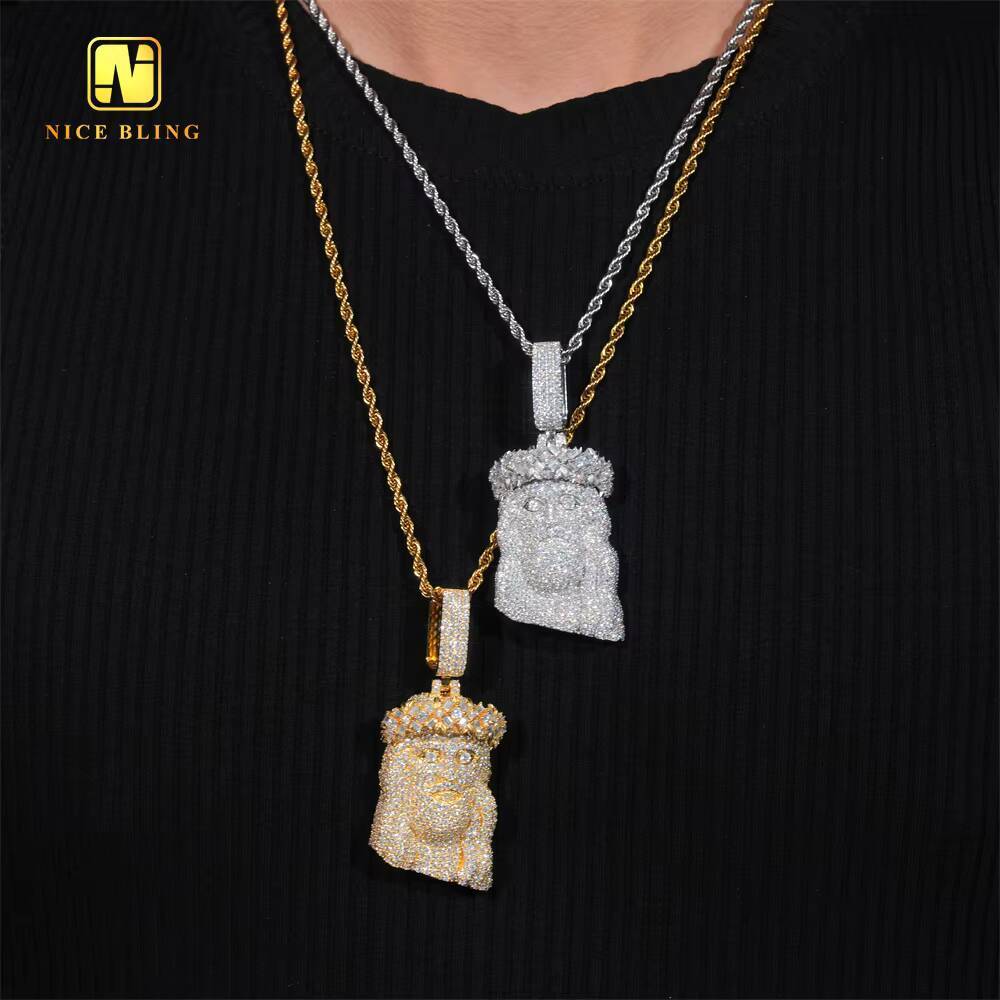 Top Quality Custom Iced Out Hip Hop Men Jewelry Pendant Baguette Ronud Cut VVS Moissanite Full Diamond 925 Silver Jesus Pendant
