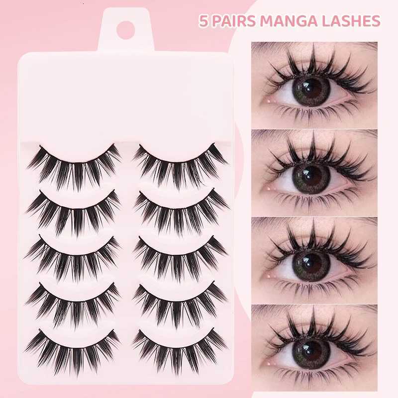 5 Pairs Manga Lashes Eyes Lashes Soft Natural Long Eyelashes Fake Lashes Anime Wispy Strip False Eyelashes Makeup Z250731