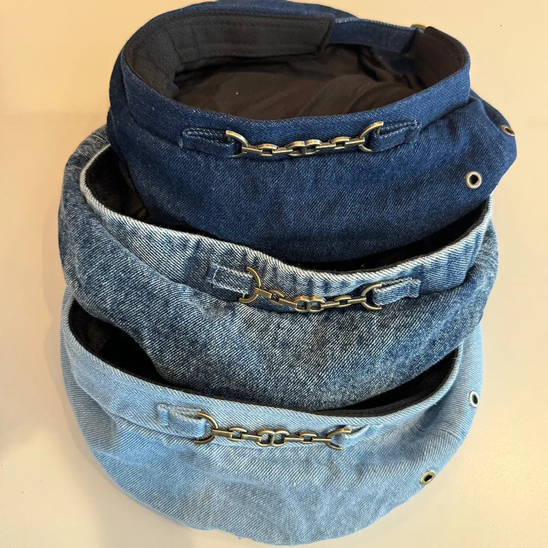 Denim French Style Hat Chain Beret Childrens Outdoor Pumpkin Hat Versatile Hat Big Head Circumference Painter Hat 250729