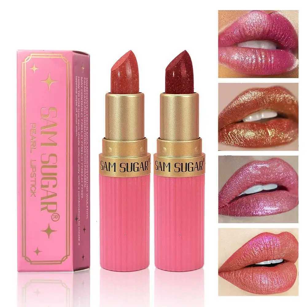 Pink Brown Metallic Glitter Lipstick Long Lasting Waterproof Shimmery Pearl Sparkling Lip Gloss Luxury Makeup G250729
