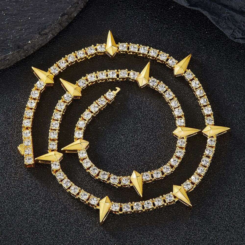 Hip Hop Rap Fluorescent Black Panther Necklace High-Quality Versatile Trendy Men's Alloy Inlaid Dia Tennis Cuban Chain