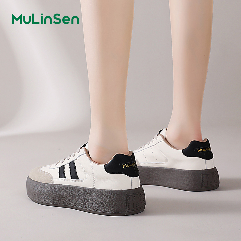 Mulinsen white shoes women's 2025 spring and autumn new retro thick-soled German training shoes all-match casual sneakers ins trend