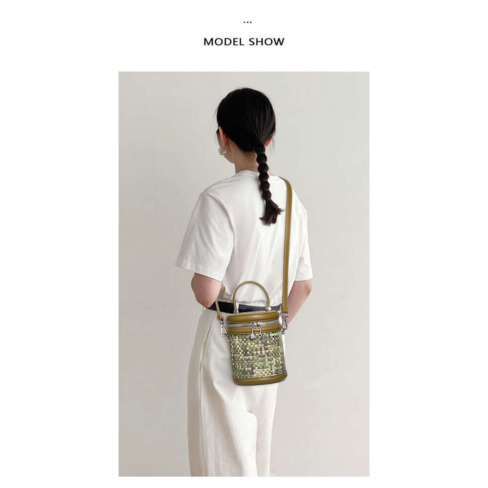 Lanjia- 2025 Lightweight Women Washed Denim Color-Block Design Bucket Woven Handbag Tote Cylinder Crossbody Bag 45Bba