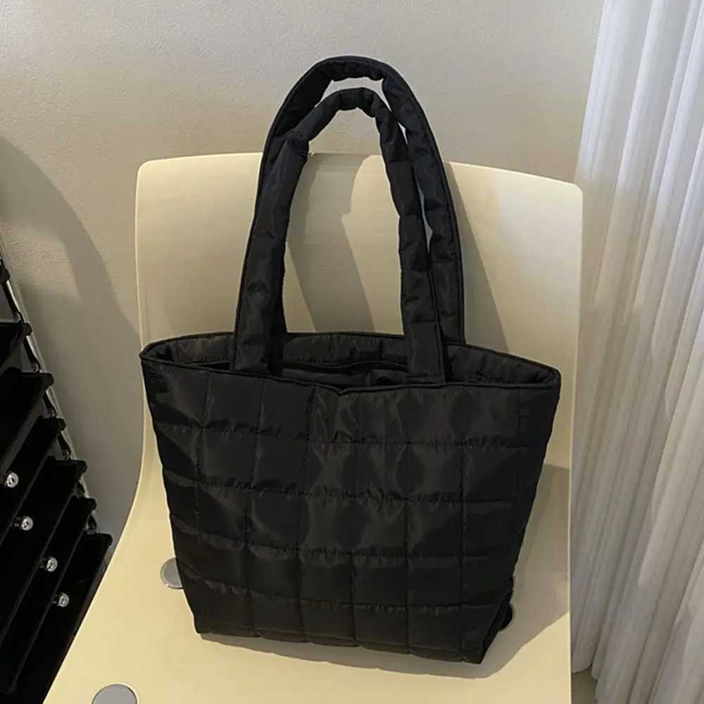 Solid Color Nylon Handbags Cotton Casual Tote Bags Wen Large Capacity Winter Shoulder Bag For Girls Fi Top Handle Bag Y250730