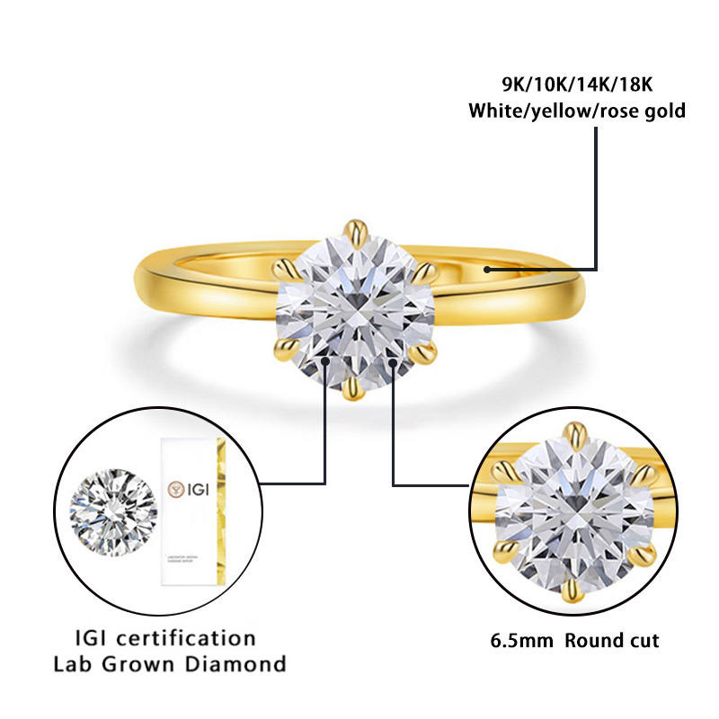 Customized Jewelry 1CT DE VS VVS IGI Tulip Setting Round Brilliant Cut Lab Diamonds 18K Gold Rings
