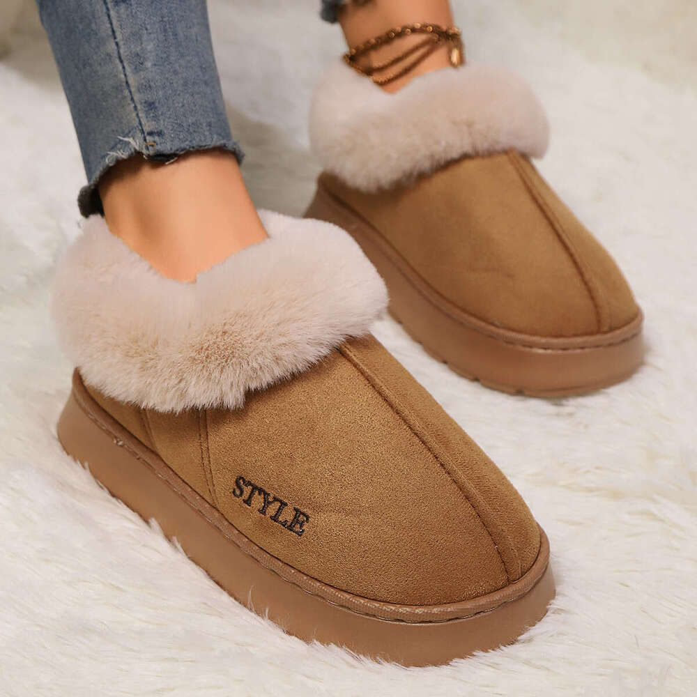 Women's Autumn Winter, and Outdoor Non-Slip Cotton Slippers, Warm Plush Indoor Home Thick Sole Slippers for Women