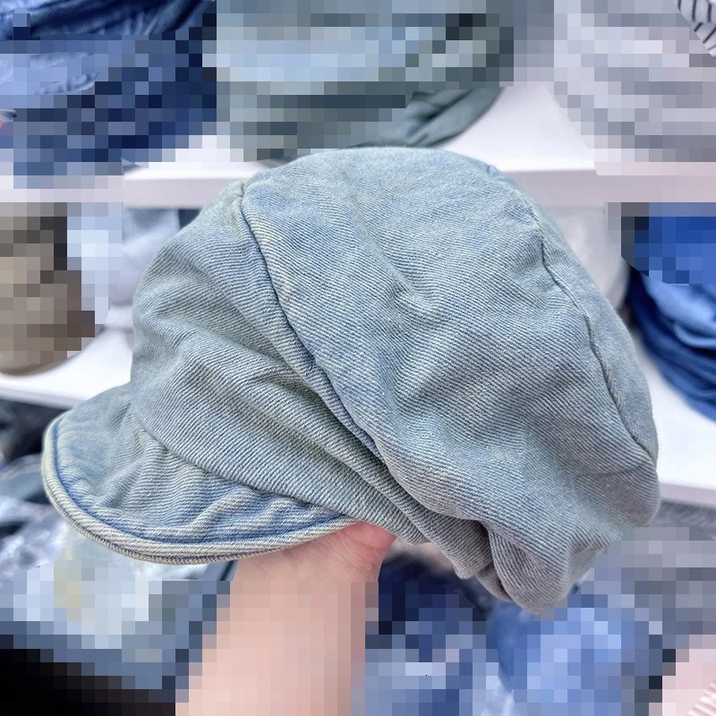 Retro Simple Big Head Short Brim Denim Berets Woman Face Small Fashion Spring Autumn Summer Octagonal Cloud Painter Hat 250729