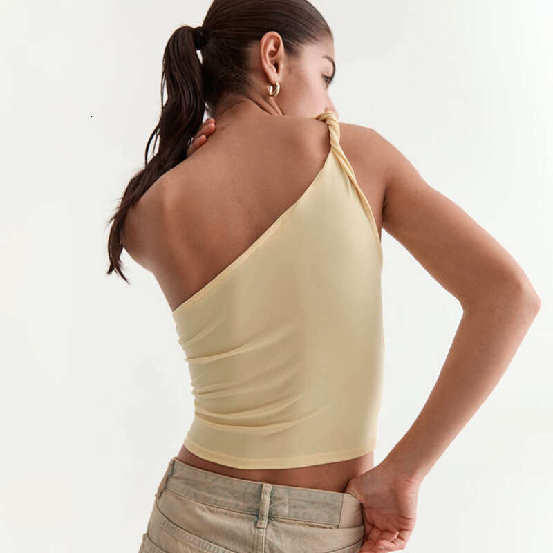 Ytp188 Women's Summer New Solid Color Sleeveless Asymmetrical Neck Tie Sexy One-Shoulder Top B5